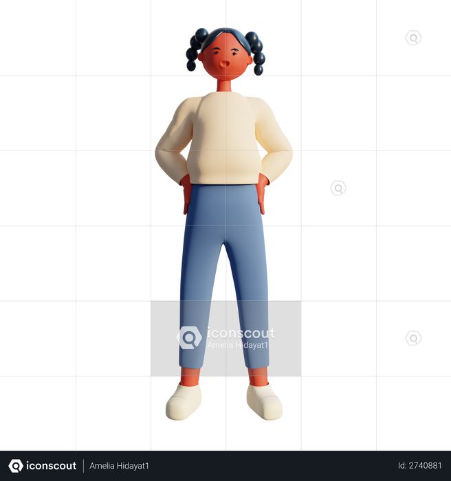 Young Girl 3d Character Design Standing 3D Illustration
