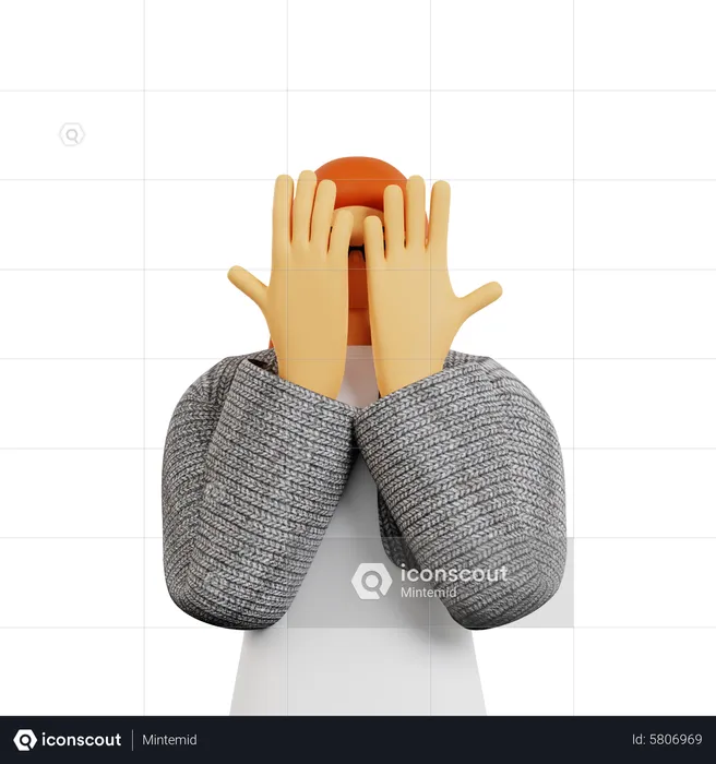 Young Girl covering covering face using hands  3D Illustration