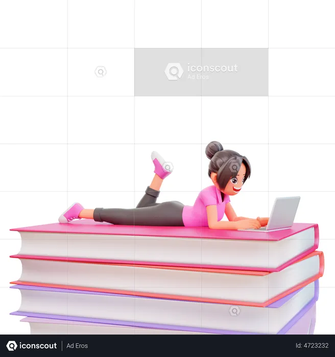 Young girl doing online studies  3D Illustration