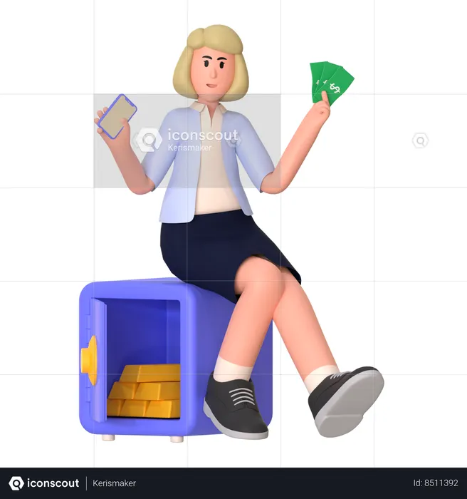 Young Girl Getting Income  3D Illustration