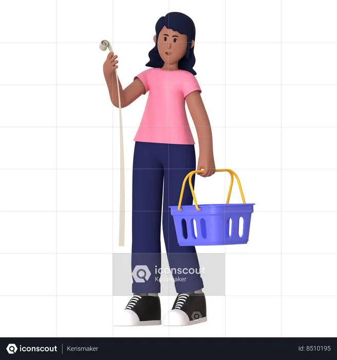 Young Girl Holding Shopping List  3D Illustration