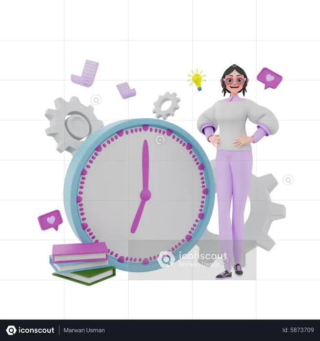 Young girl making work schedule  3D Illustration