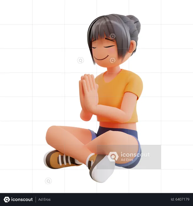 Young Doing Girl Meditating  3D Illustration
