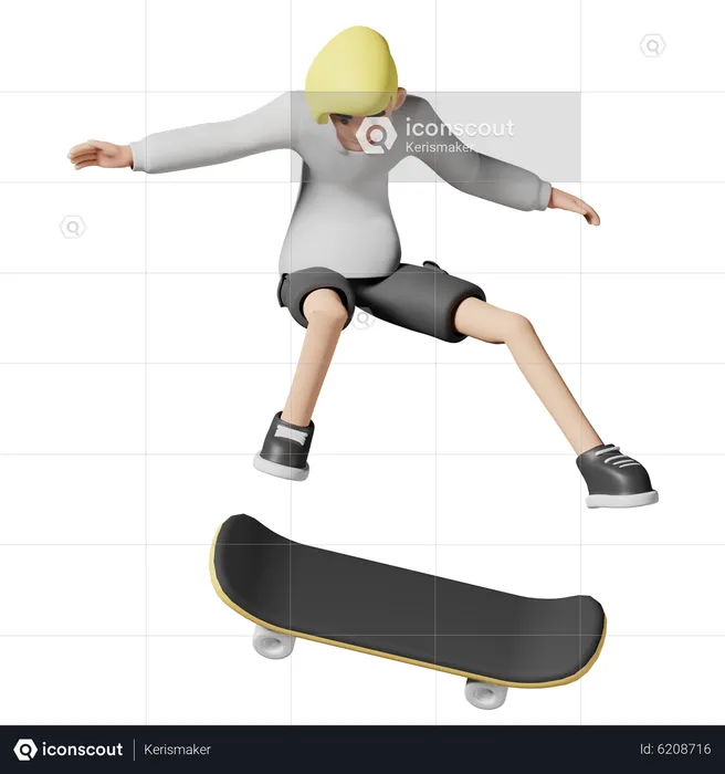 Young Girl Play with skateboard  3D Illustration