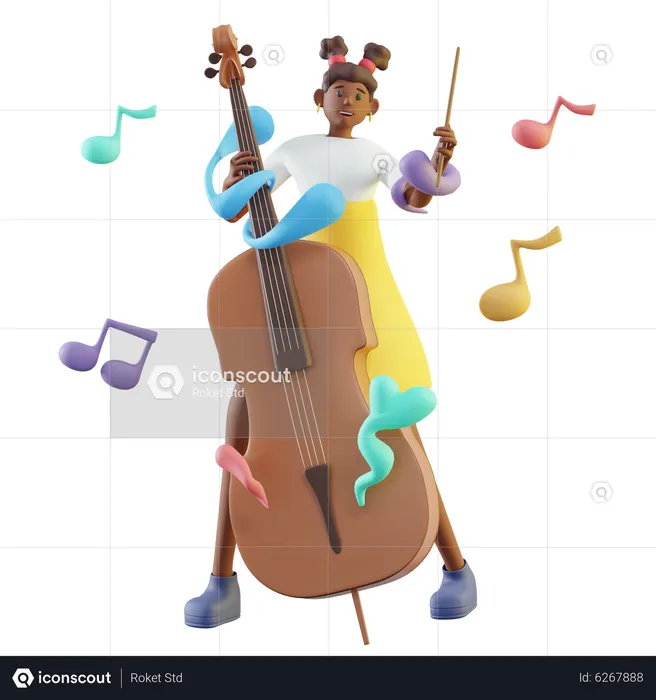 Young Girl Playing Cello  3D Illustration