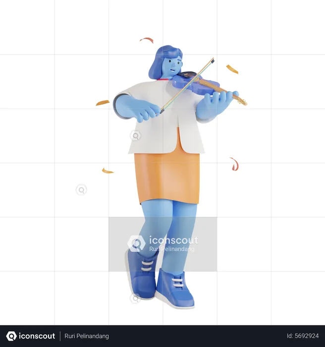 Young girl playing violin in party  3D Illustration