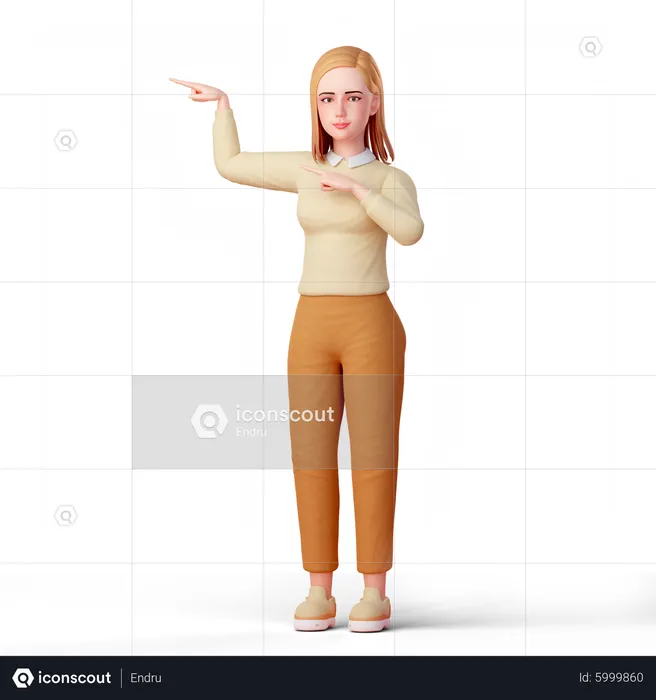 Young girl pointing use both fingers at right side  3D Illustration