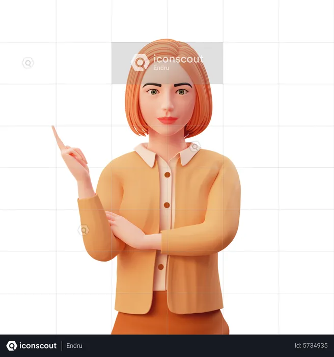 Young girl pointing use right hand and fold left hand  3D Illustration