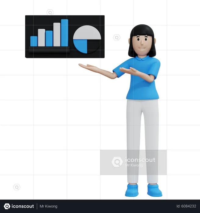 Young girl presenting business analysis report  3D Illustration
