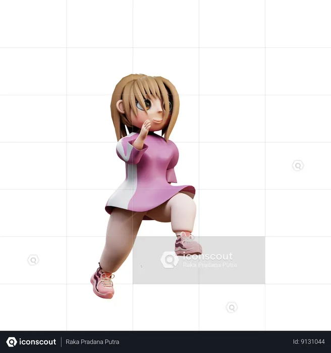 Young Girl Running  3D Illustration