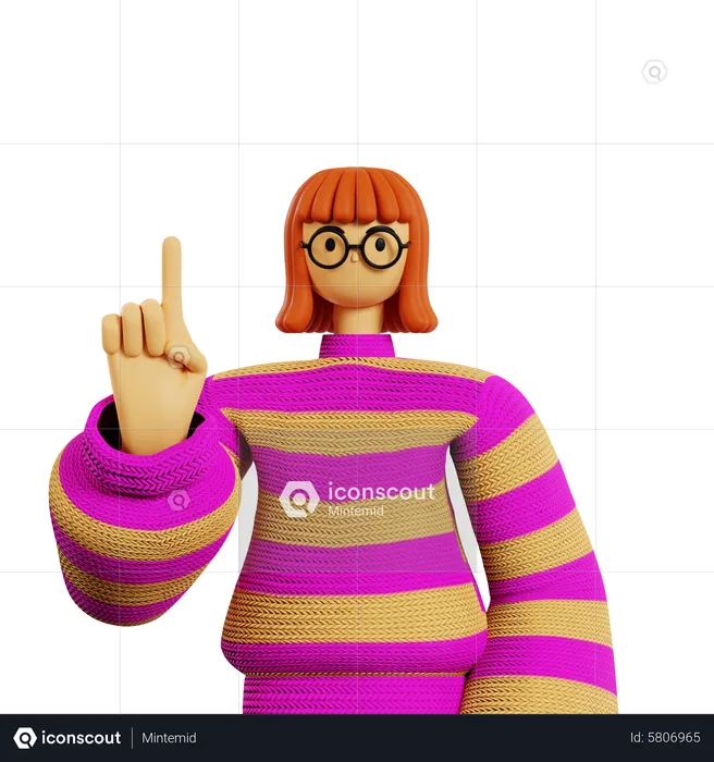 Young girl showing Pointing finger  3D Illustration