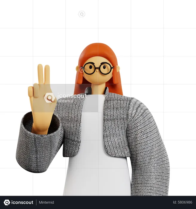 Young girl showing Two finger  3D Illustration