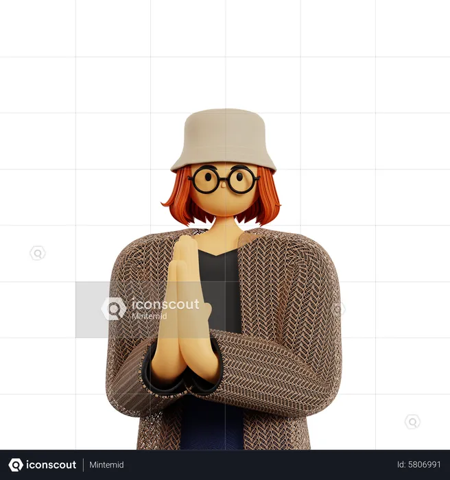 Young girl standing Apologetic pose  3D Illustration