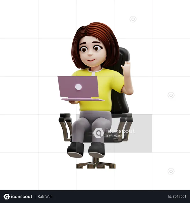 Young girl student using laptop for online study  3D Illustration