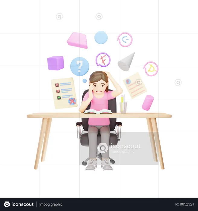 Young girl who is stressed for her grades  3D Illustration