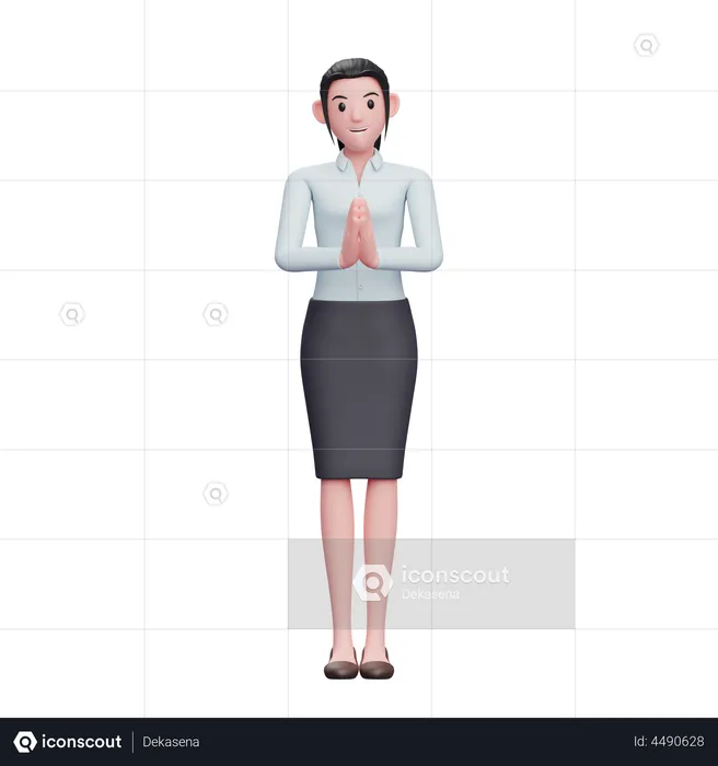 Young Girl With Namaste Gesture  3D Illustration