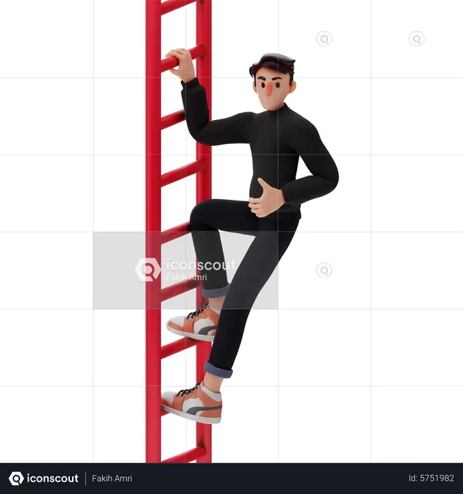 Young guy step up using ladder  3D Illustration
