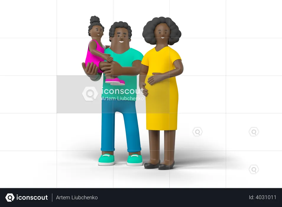 Young Happy Family  3D Illustration