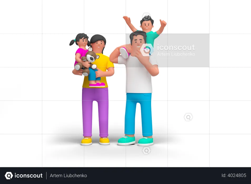 Young Happy Family  3D Illustration