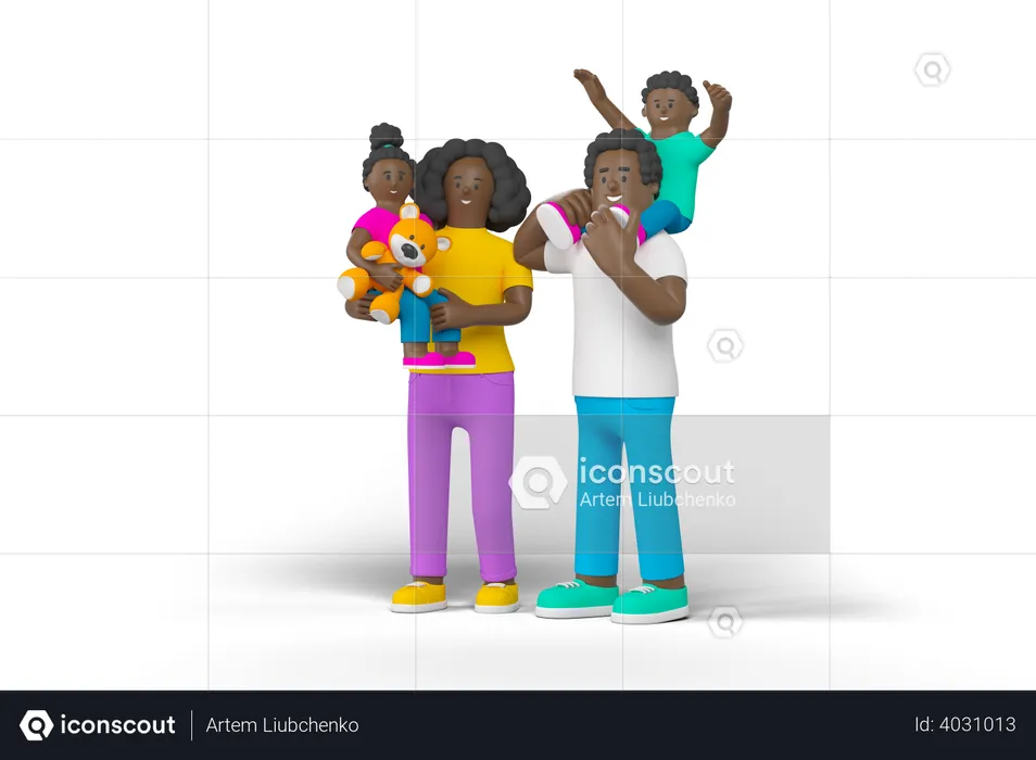 Young Happy Family  3D Illustration