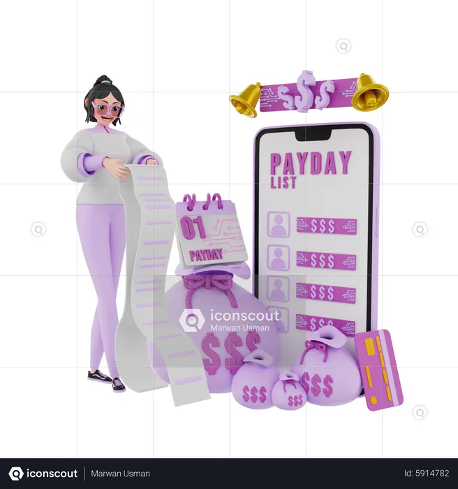 Young lady checking bill list  3D Illustration