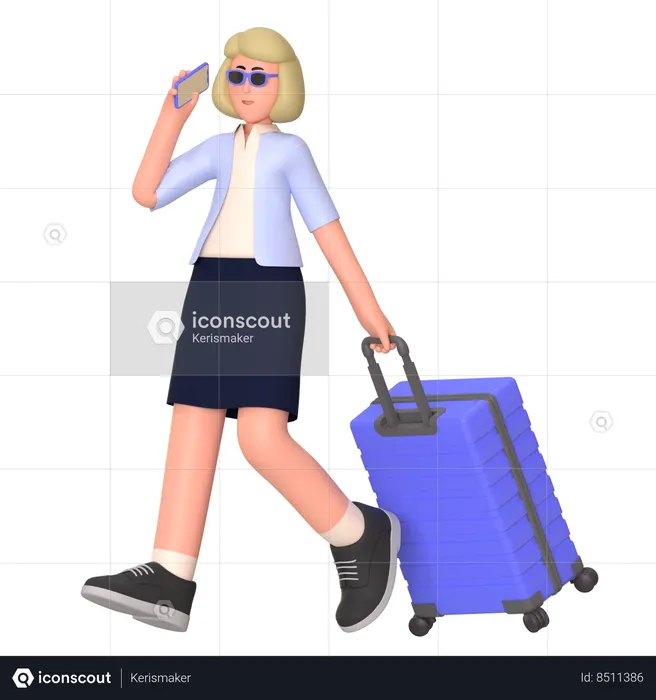 Young Lady Going For Business Trip  3D Illustration