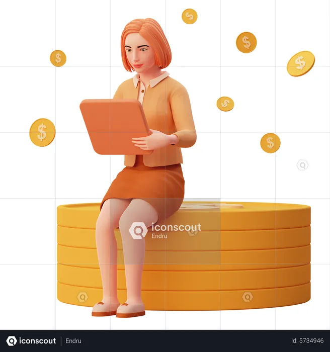 Young lady monitoring business performance and got a lot money  3D Illustration