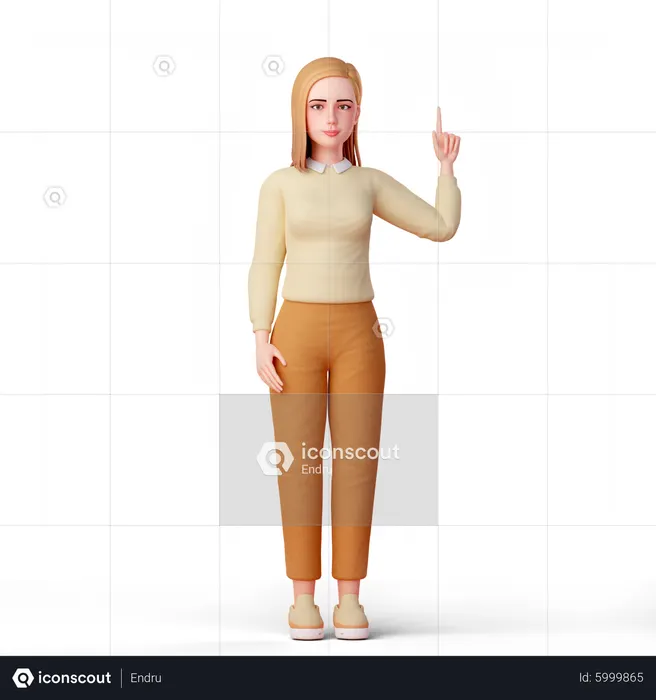 Young lady pointing up  3D Icon