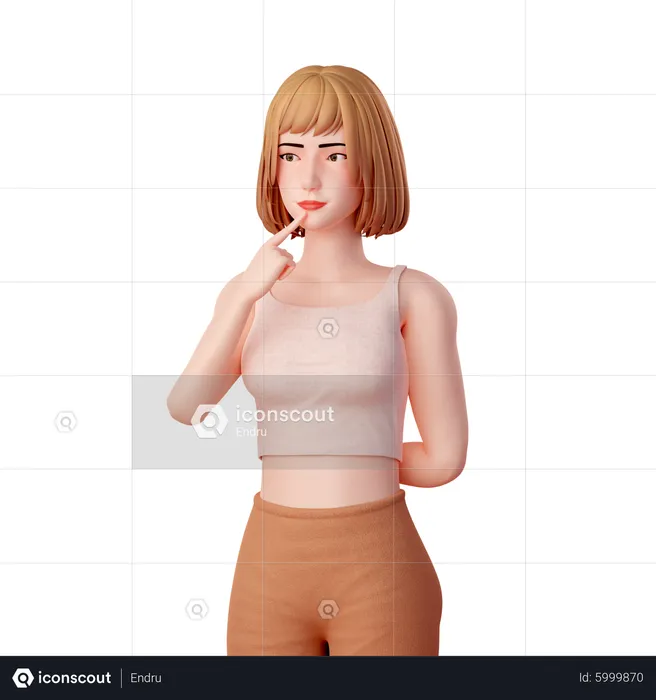 Young lady Putting Finger on Chin and thinking something  3D Illustration