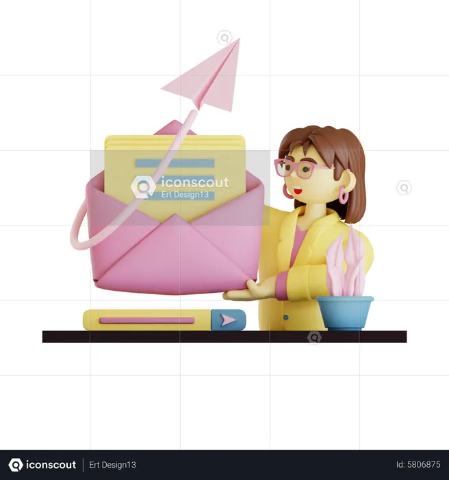 Young lady send an email  3D Illustration