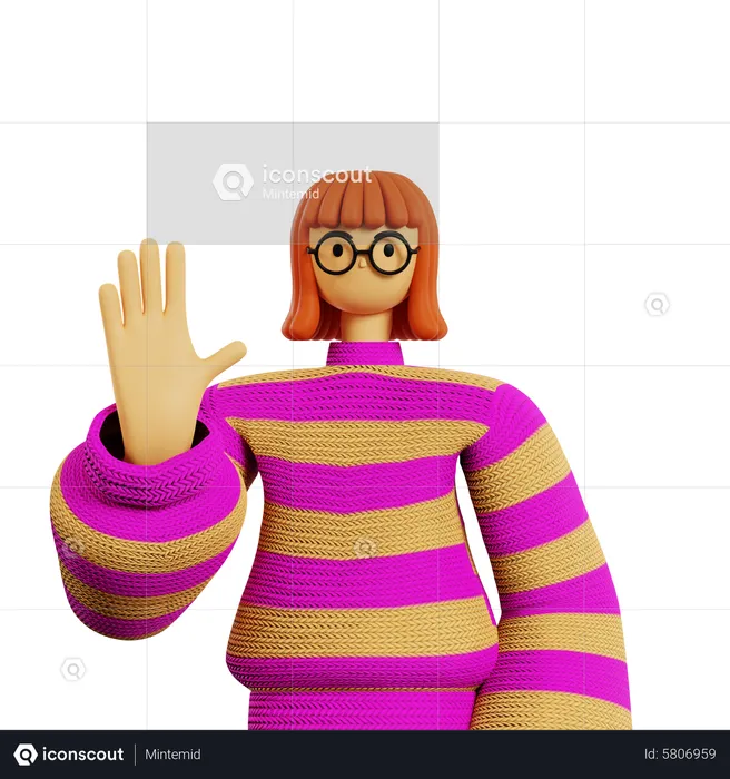 Young lady showing Five finger  3D Illustration