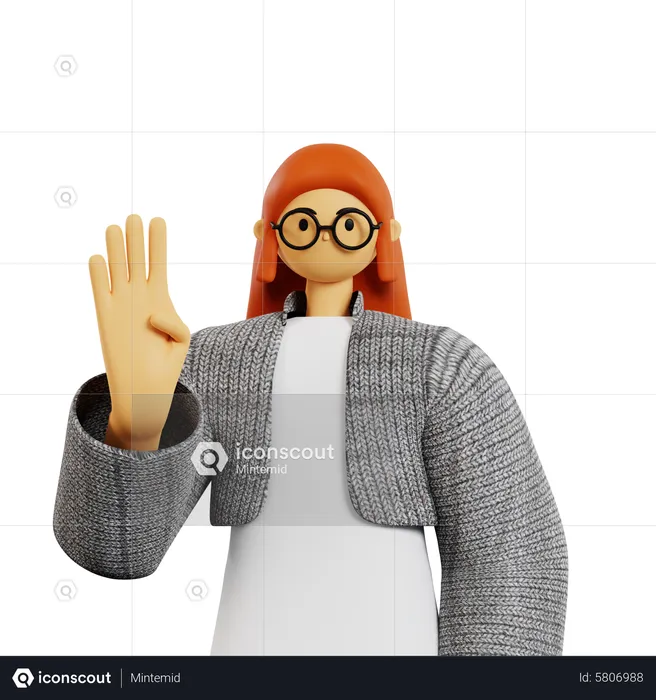 Young lady showing Four finger pose  3D Illustration