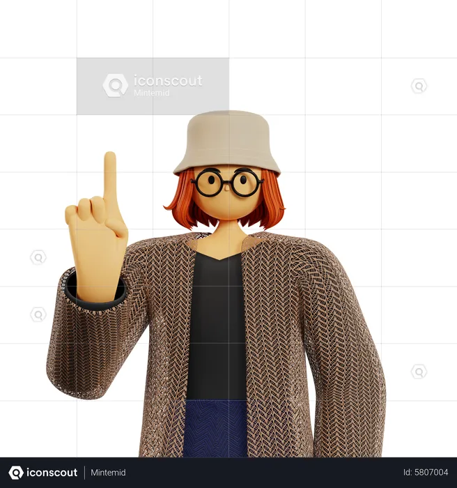 Young lady showing Pointing finger  3D Illustration