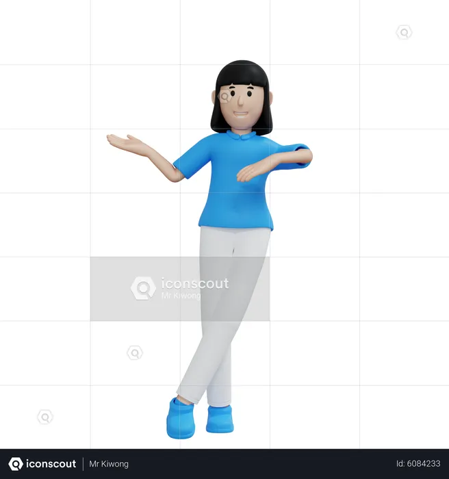 Young lady showing something at left  3D Illustration