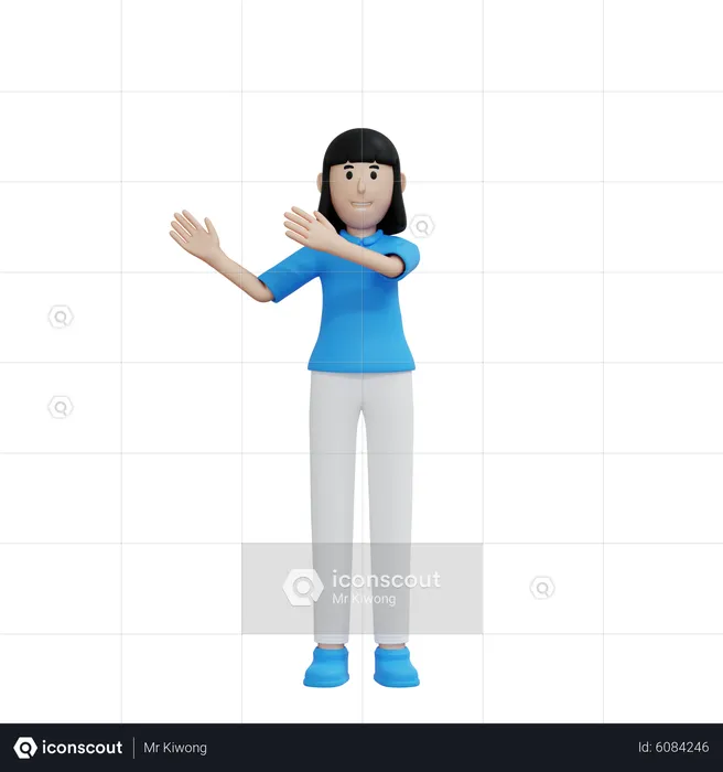 Young lady showing something at left side using double hands  3D Illustration