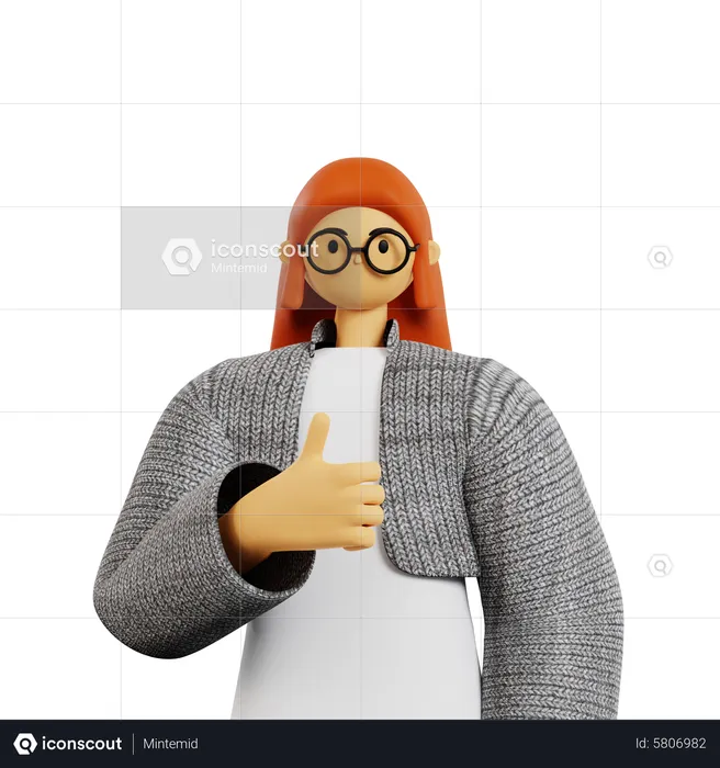Young lady Showing thumbs up pose  3D Illustration