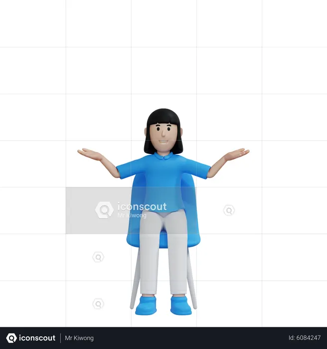 Young lady sitting on chair and explaining something  3D Illustration