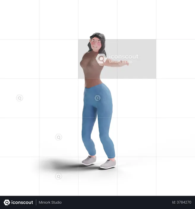 Young long haired girl dancing  3D Illustration