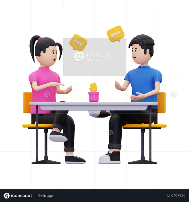 Young man and woman having discuss something  3D Illustration