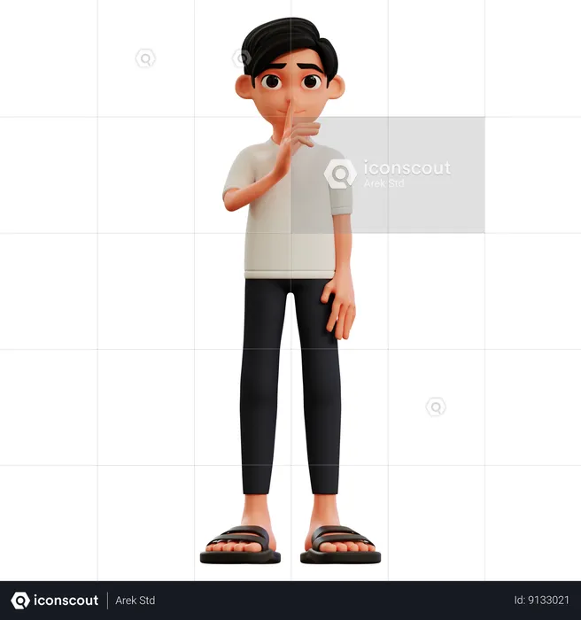 Young Man Asking Not To Be Noisy  3D Illustration