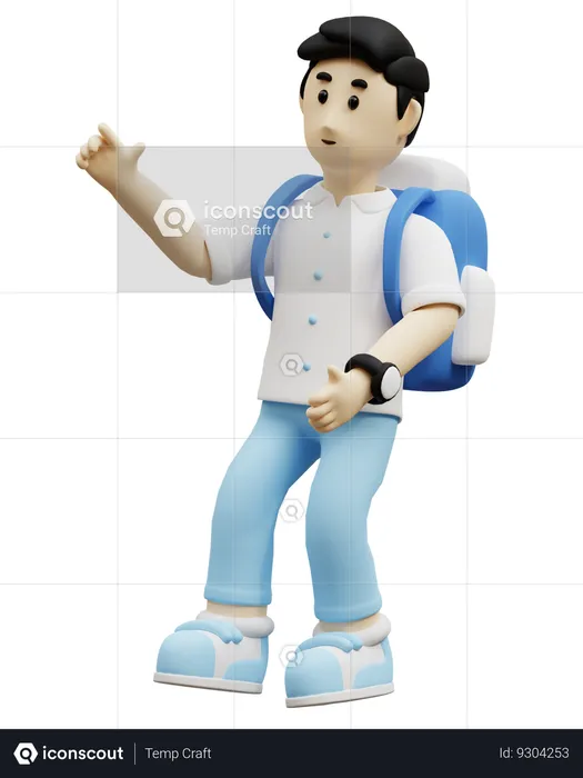 Young Man Bring Bag  3D Icon