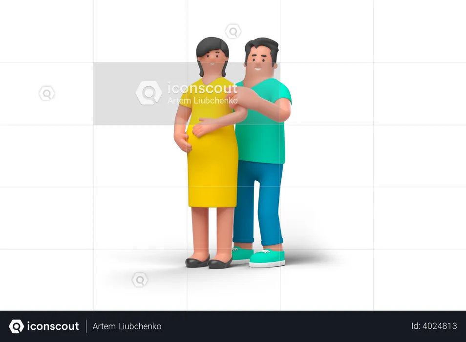 Young man caring his pregnant wife  3D Illustration
