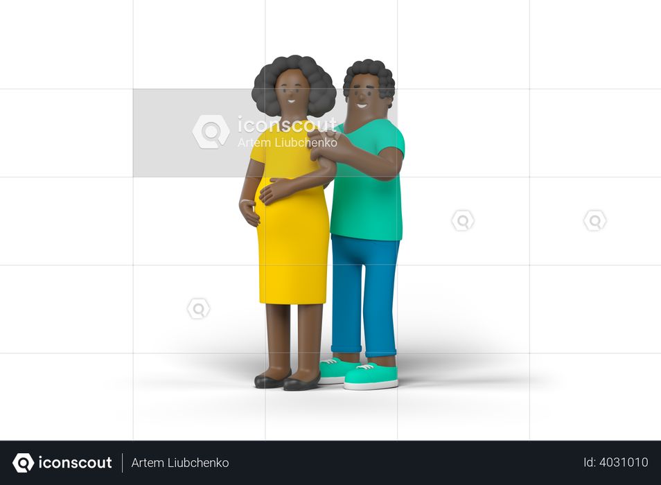 Young man caring his pregnant wife 3D Illustration