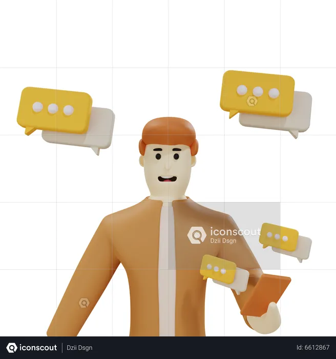 Young man chat on mobile  3D Illustration