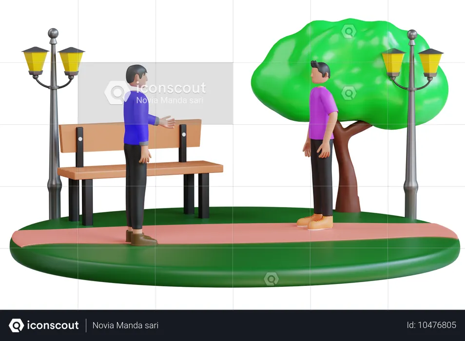 Young Man Chatting With Each Other In Park  3D Illustration