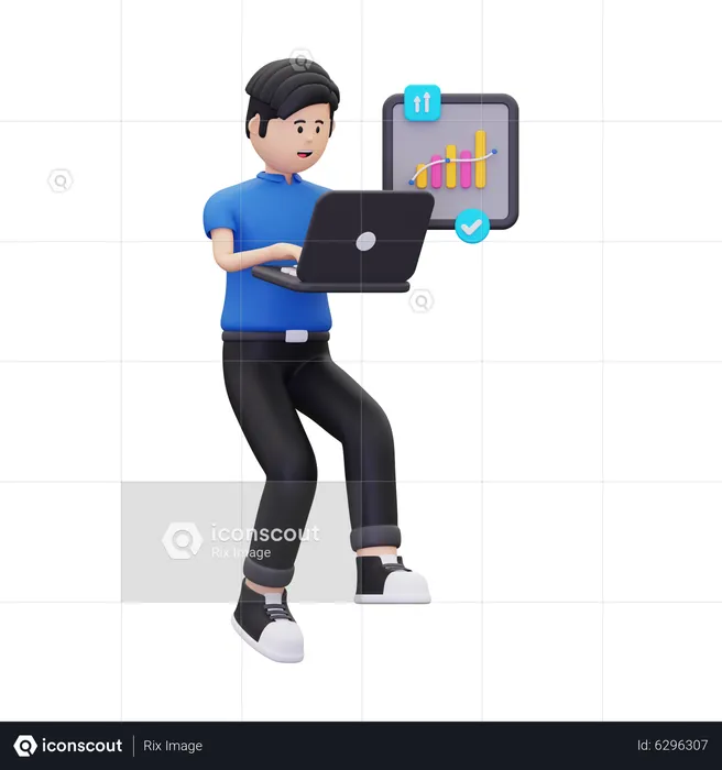 Young man checking sales growth  3D Illustration