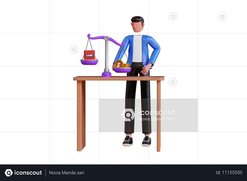 Young Man Comparing Money Versus Truth  3D Illustration