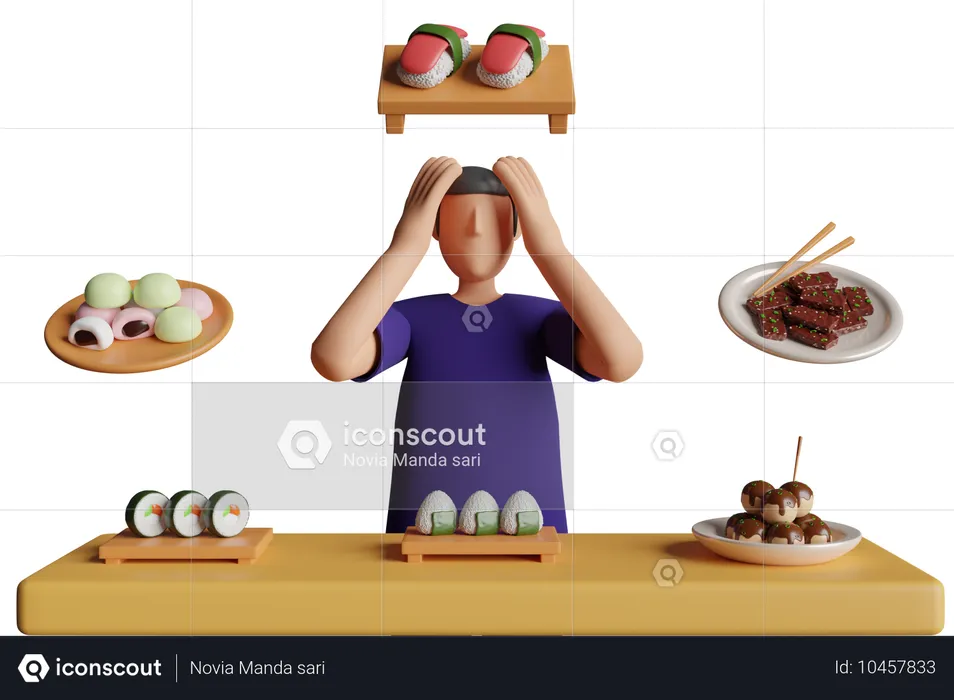 Young Man Confused About Choosing Food  3D Illustration