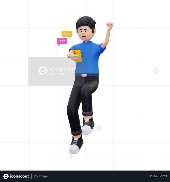 Young man doing mobile chat  3D Illustration