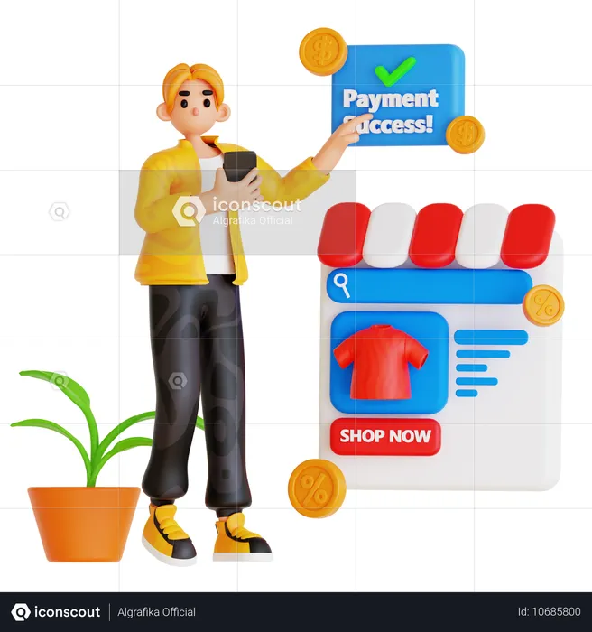 Young Man Doing Online Payment  3D Illustration